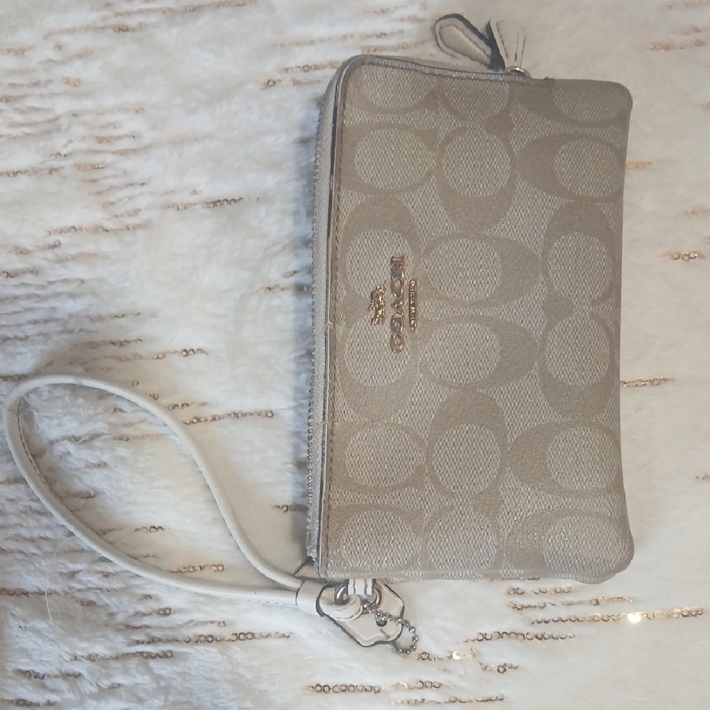 Coach Signature Beige Wristlet